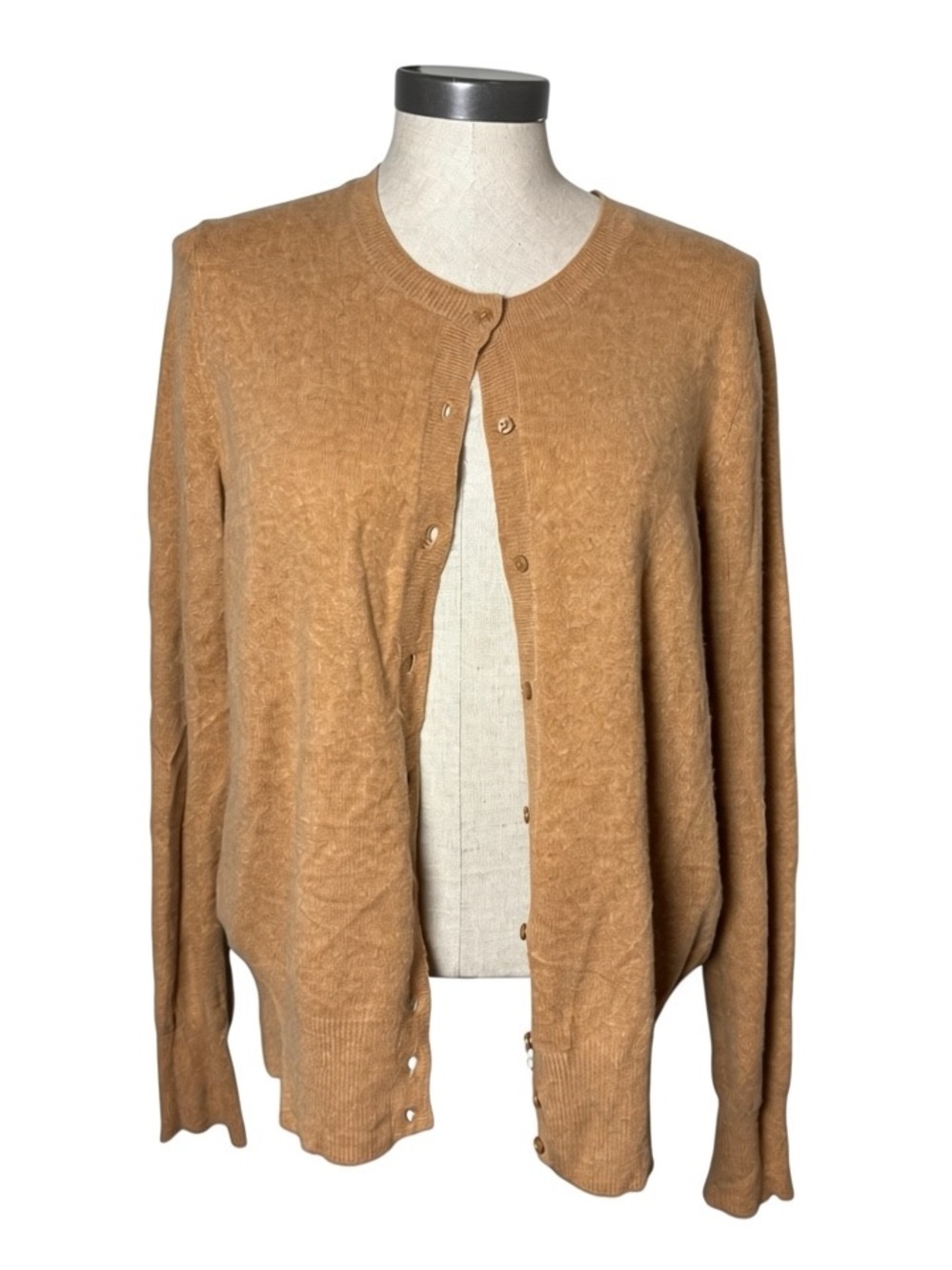 Lord & Taylor 100% Cashmere Cardigan XL Camel Brown Lightweight Preppy